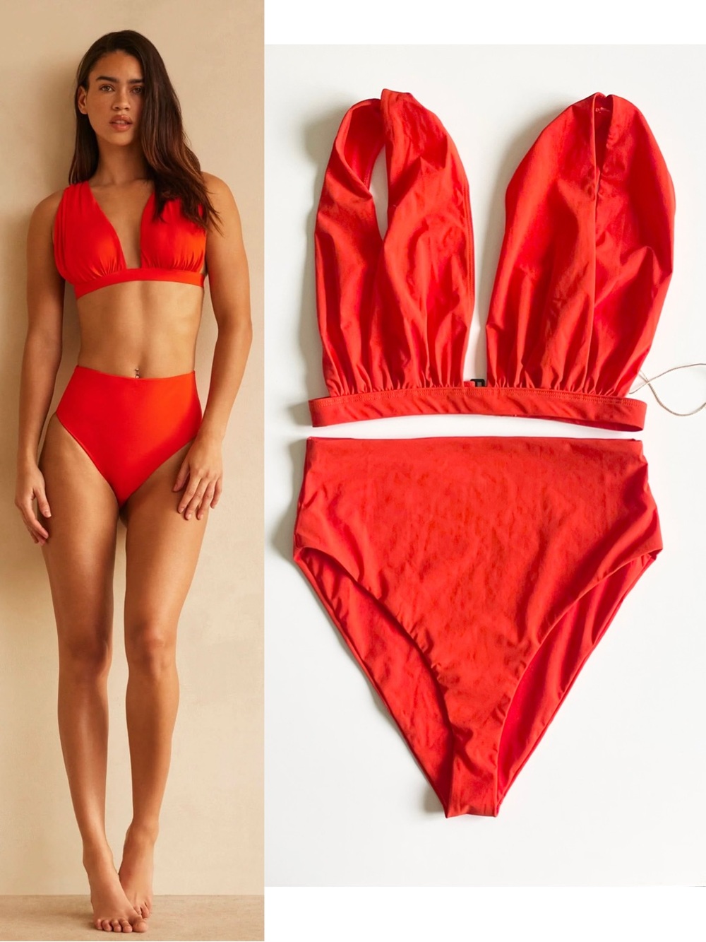 Red High-Waist Bikini Set - Women Swim Bikini